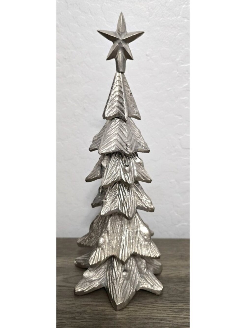 Heavy Metal Silver Christmas Tree Centerpiece Star Topper 14" Tall